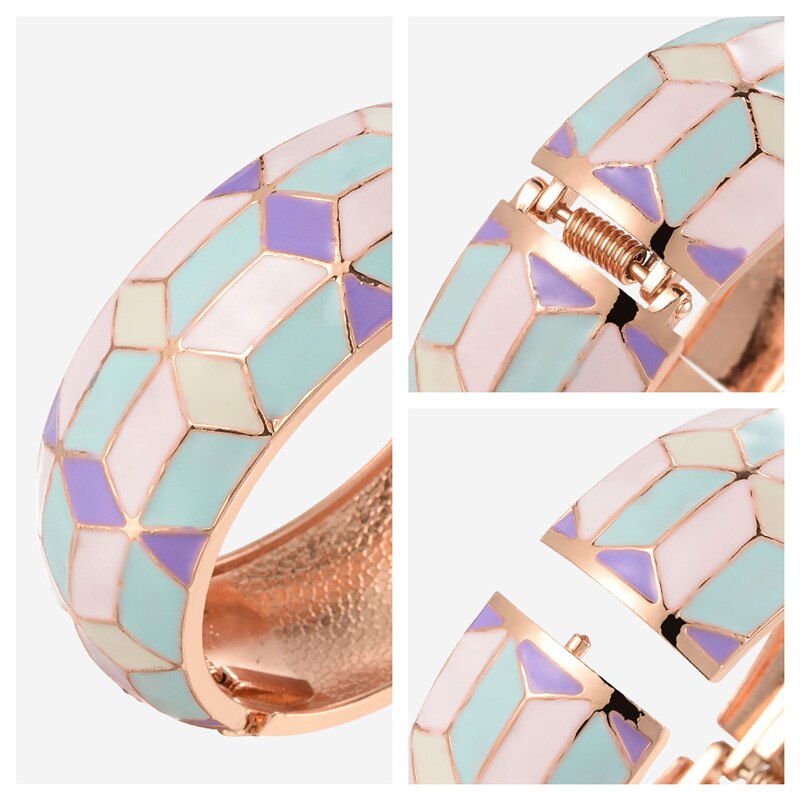 UJOY Wide Cuff Bracelet Latest Design Colorful Enamel  Handmade Spring Hinged  Jewelry  Gift