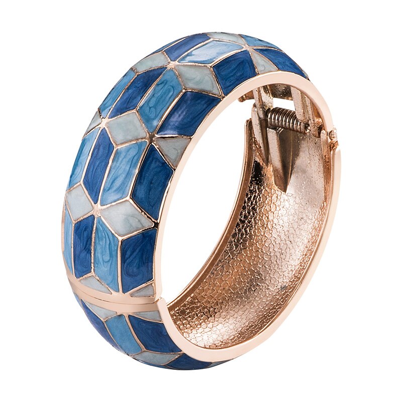 UJOY Wide Cuff Bracelet Latest Design Colorful Enamel  Handmade Spring Hinged  Jewelry  Gift