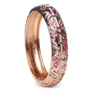 UJOY Gold Tone Bracelet Bangle Hinge Enamel Pink Rose Vintage Women's Birthday Gift 55C34