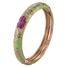 Cargar imagen en el visor de la galería, UJOY Peony Rose Bracelet Cuff Hinge Enamel Green Fashion Accessories for Lady Women&#39;s Gift 55A127