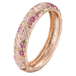 UJOY Gold Tone Bracelet Bangle Hinge Enamel Pink Rose Vintage Women's Birthday Gift 55C34