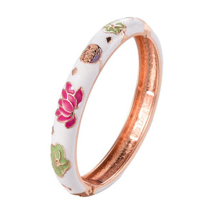 UJOY  Elegant Bangles High Quality Flowers Bracelet  Jewelry Women‘s Gift  Traditional Chinese Cloisonne Lotus  Accessories