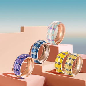 UJOY Wide Cuff Bracelet Latest Design Colorful Enamel  Handmade Spring Hinged  Jewelry  Gift