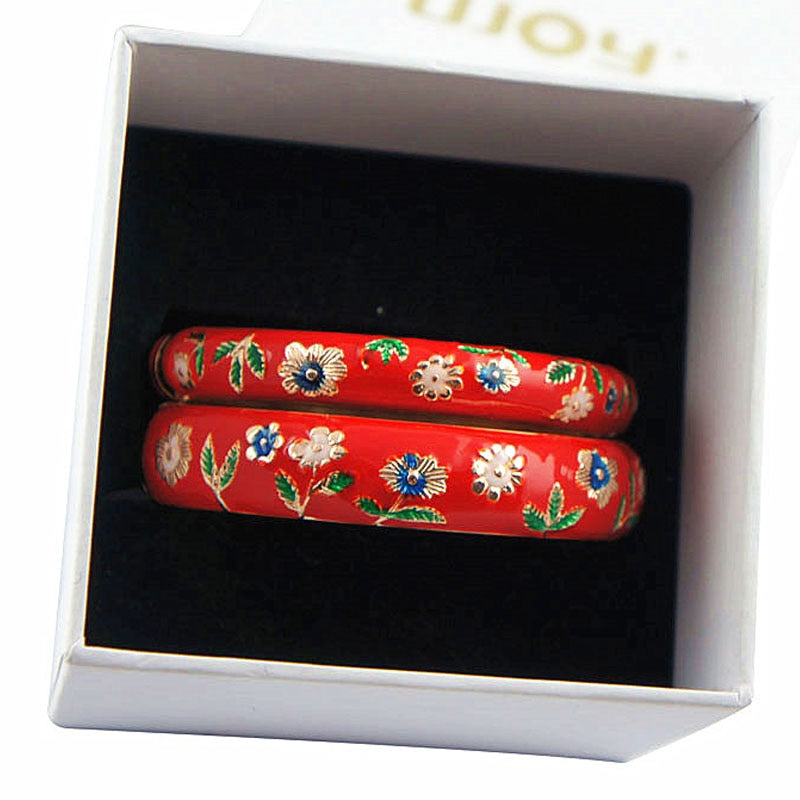 Bangle For Women Cloisonne Women Bracelet On Hand Beautiful Sunflower Double Bangles Set Trendy Jewelry Vintage Jewelry 55C36