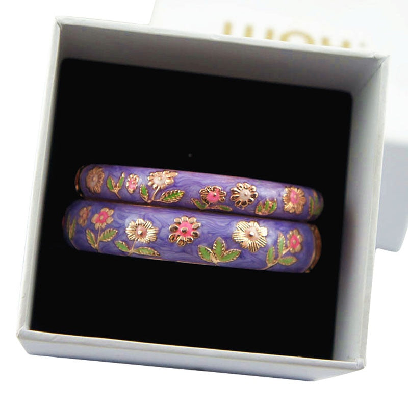Bangle For Women Cloisonne Women Bracelet On Hand Beautiful Sunflower Double Bangles Set Trendy Jewelry Vintage Jewelry 55C36