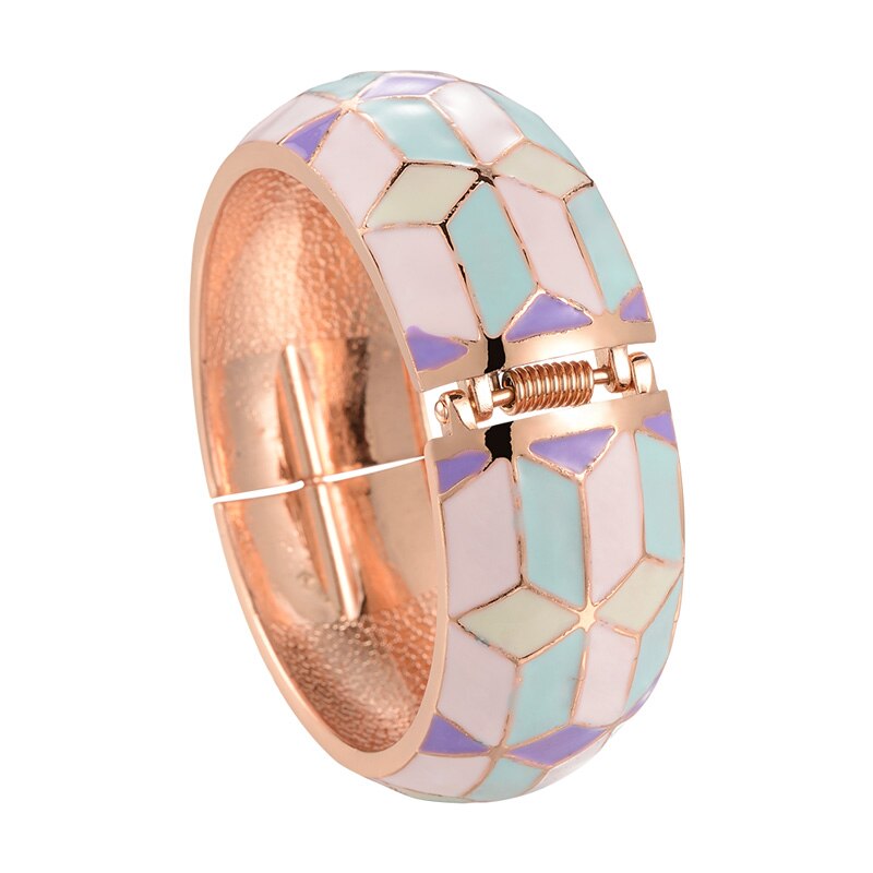 UJOY Wide Cuff Bracelet Latest Design Colorful Enamel  Handmade Spring Hinged  Jewelry  Gift