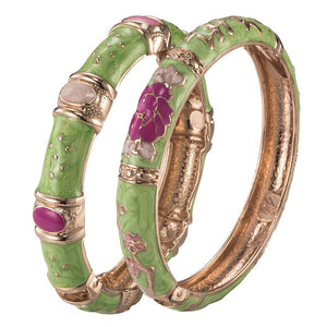 UJOY Peony Rose Bracelet Cuff Hinge Enamel Green Fashion Accessories for Lady Women's Gift 55A127