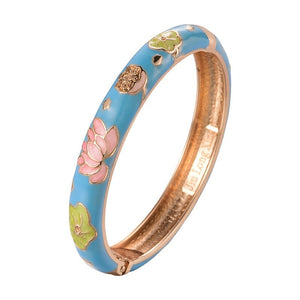 UJOY  Elegant Bangles High Quality Flowers Bracelet  Jewelry Women‘s Gift  Traditional Chinese Cloisonne Lotus  Accessories