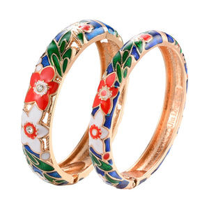 Bangle For Women Double Enamel Bangle Set Cloisonne Women's Jewelry Accessories Indian Style Dubai Trendy Metal Bracelet On Hand