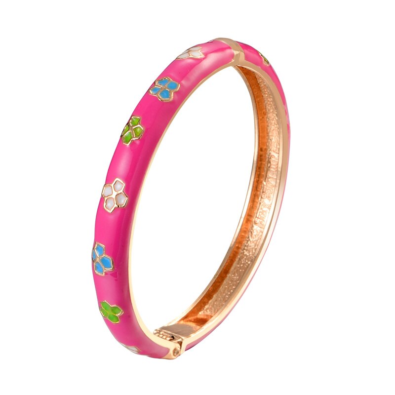 Enamel Floral Bracelets For Women Bangle On Hand Hawaiian Cloisonne India African Jewelry Women's Hand Bracelets Designer Gifts