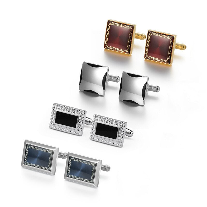 4 Pairs Set CuffLinks For Mens Wedding Guests Gift Souvenirs Man Shirt Cufflink With Gift Box Luxury Jewelry Business Tie Clips