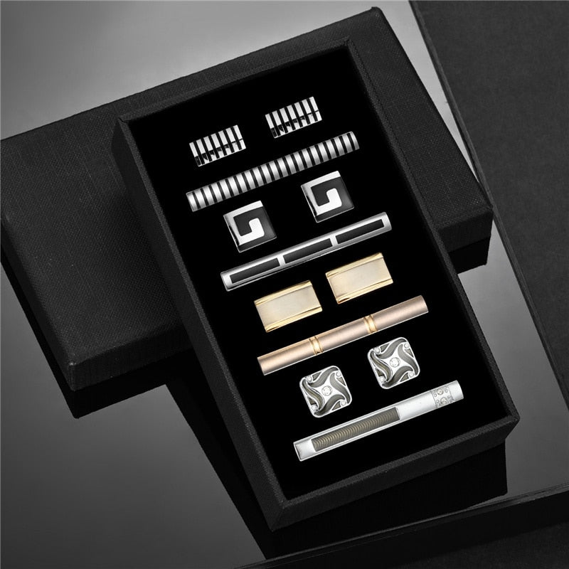 4 Sets Cufflinks For Mens Tie Clips & Cufflinks Set With Box Wedding Guests Gifts Man Shirt Cufflink Pisa Ties Luxury Men's Gift