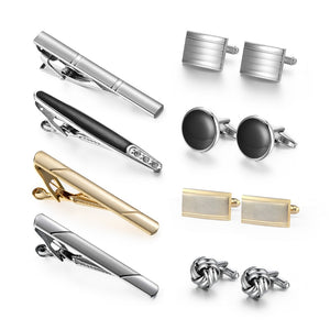 4 Sets Tie Clips And Cufflinks For Mens With Box Wedding Guests Gifts Man Shirt Cufflink Pisa Ties Luxury Men's Gift For Husband