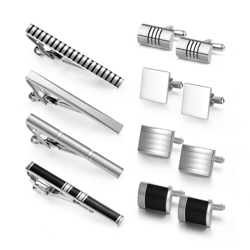 4 Sets Cufflinks For Mens Tie Clips & Cufflinks Set With Box Wedding Guests Gifts Man Shirt Cufflink Pisa Ties Luxury Men's Gift