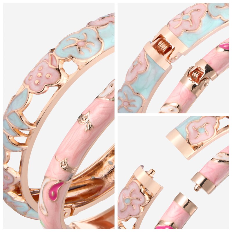 2 PCS Bangles For Women Bracelet On Hand Flower Animal Enamel Jewelry Women's Hand Bracelet Bangle Set Mother's Day Gift Wife
