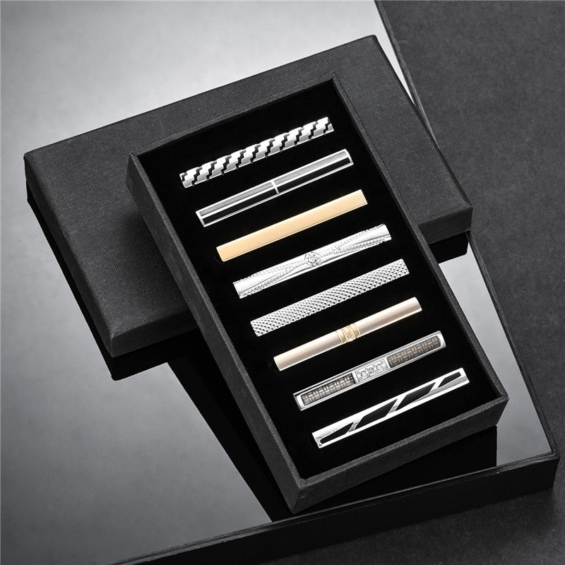 8 PCS Tie Clip Set With Gift Box Wedding Souvenir Guests Gifts Man Shirt Cufflink Men's Gift For Husband Luxury Jewelry Business