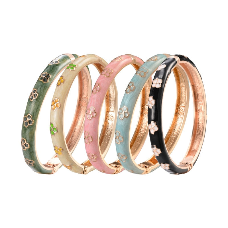 Enamel Floral Bracelets For Women Bangle On Hand Hawaiian Cloisonne India African Jewelry Women's Hand Bracelets Designer Gifts