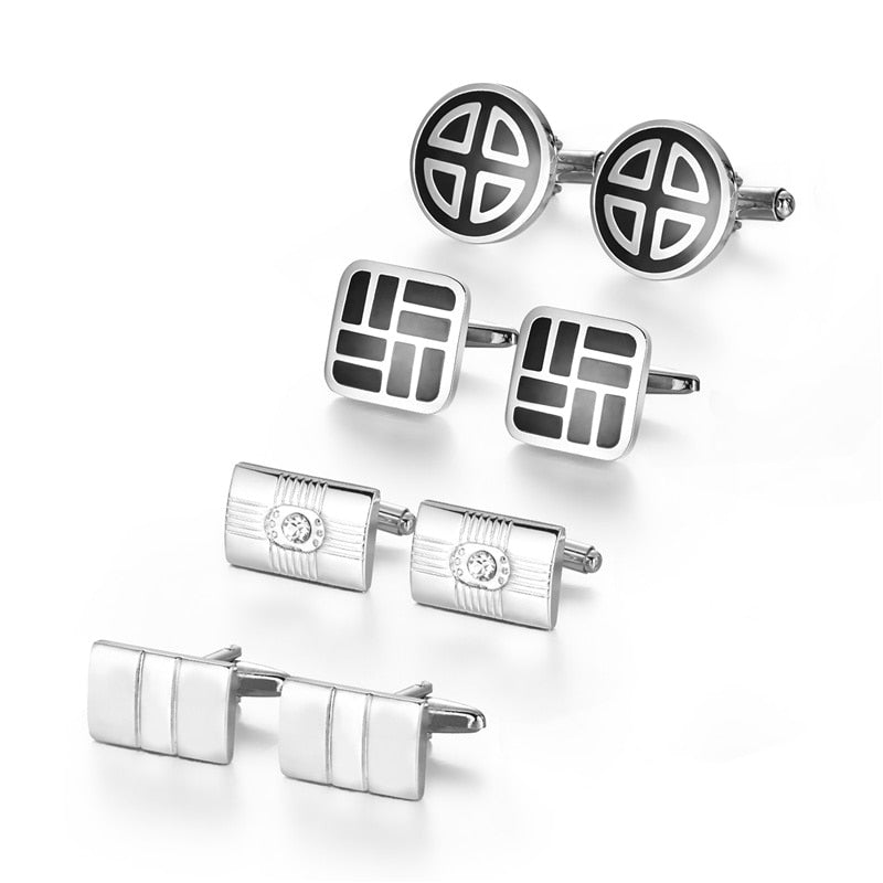 4 Pairs Set CuffLinks For Mens Wedding Guests Gift Souvenirs Man Shirt Cufflink With Gift Box Luxury Jewelry Business Tie Clips