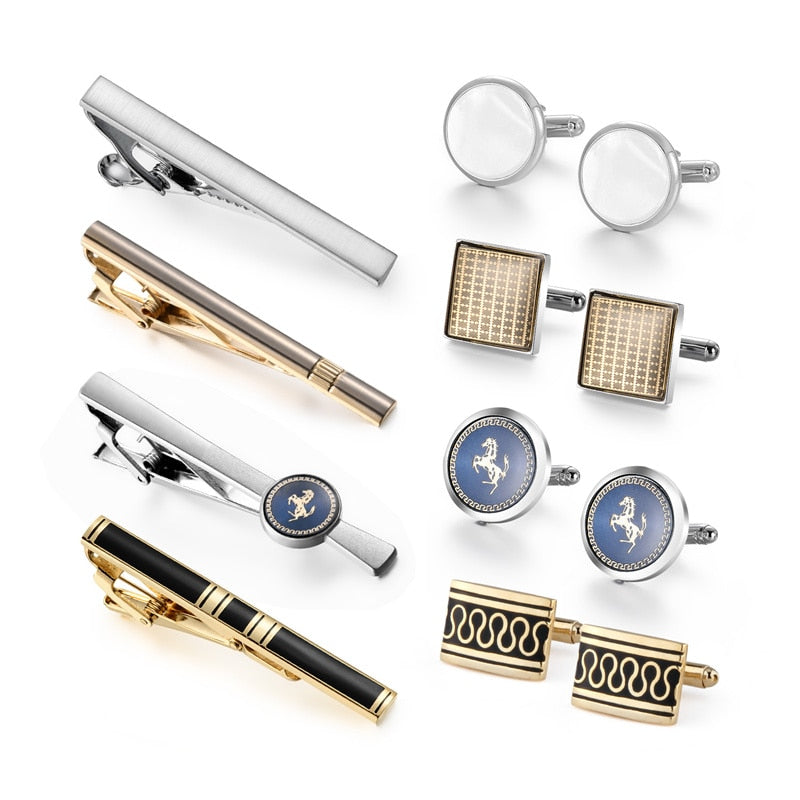 4 Sets Cufflinks For Mens Tie Clips & Cufflinks Set With Box Wedding Guests Gifts Man Shirt Cufflink Pisa Ties Luxury Men's Gift