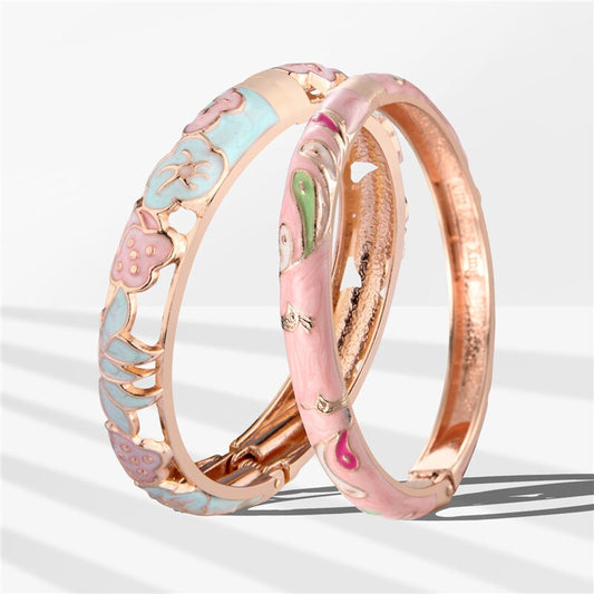 2 PCS Bangles For Women Bracelet On Hand Flower Animal Enamel Jewelry Women's Hand Bracelet Bangle Set Mother's Day Gift Wife
