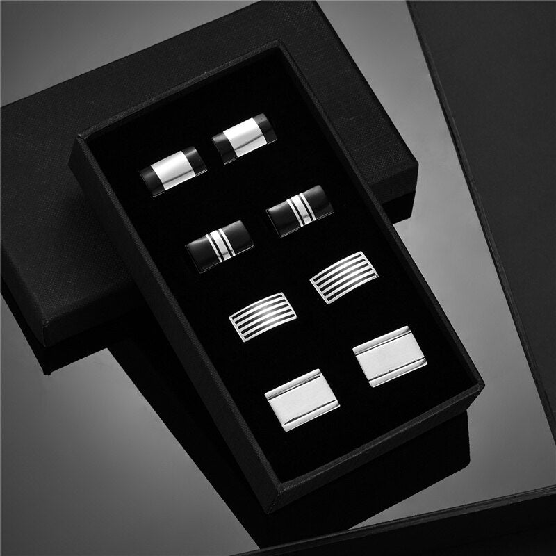 4 Pairs Set CuffLinks For Mens Wedding Guests Gift Souvenirs Man Shirt Cufflink With Gift Box Luxury Jewelry Business Tie Clips