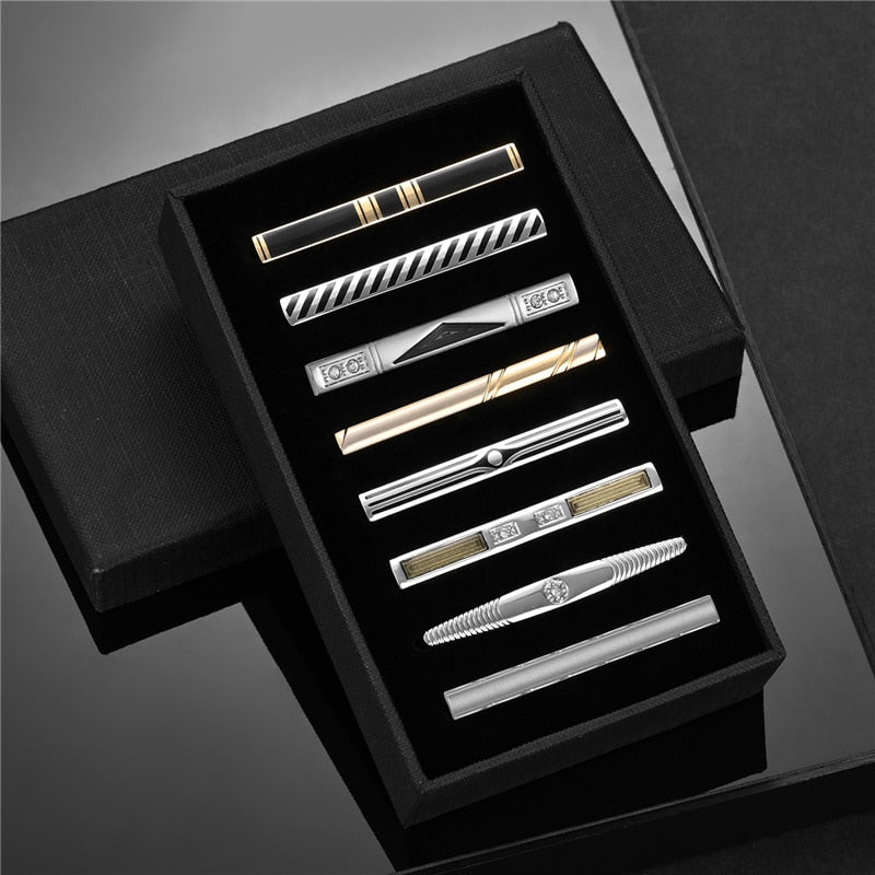 8 PCS Tie Clip Set With Gift Box Wedding Souvenir Guests Gifts Man Shirt Cufflink Men's Gift For Husband Luxury Jewelry Business