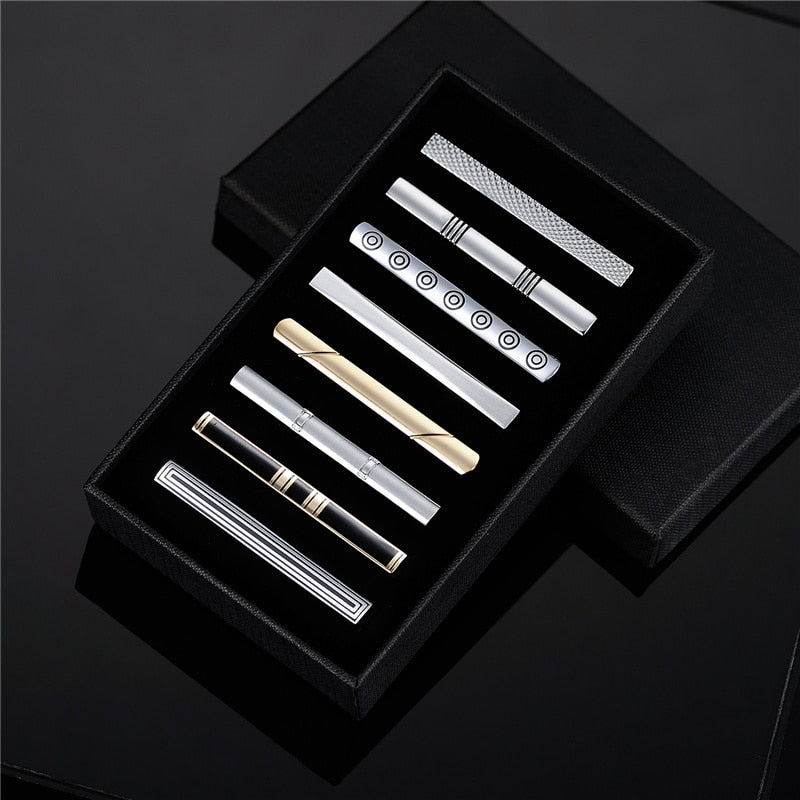 8 PCS Tie Clip Set With Gift Box Wedding Souvenir Guests Gifts Man Shirt Cufflink Men's Gift For Husband Luxury Jewelry Business