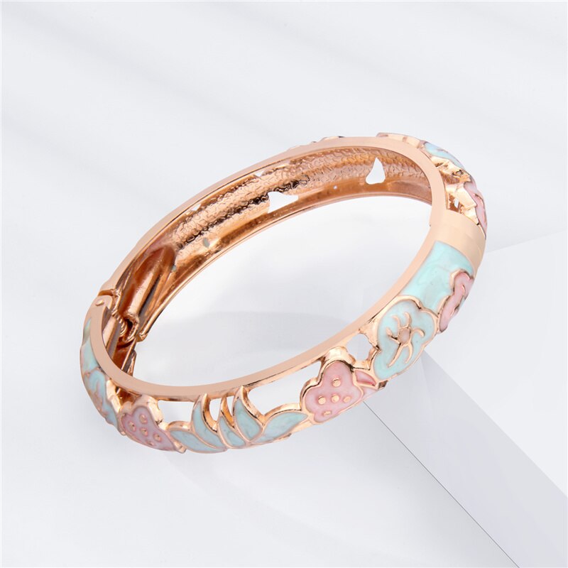2 PCS Bangles For Women Bracelet On Hand Flower Animal Enamel Jewelry Women's Hand Bracelet Bangle Set Mother's Day Gift Wife