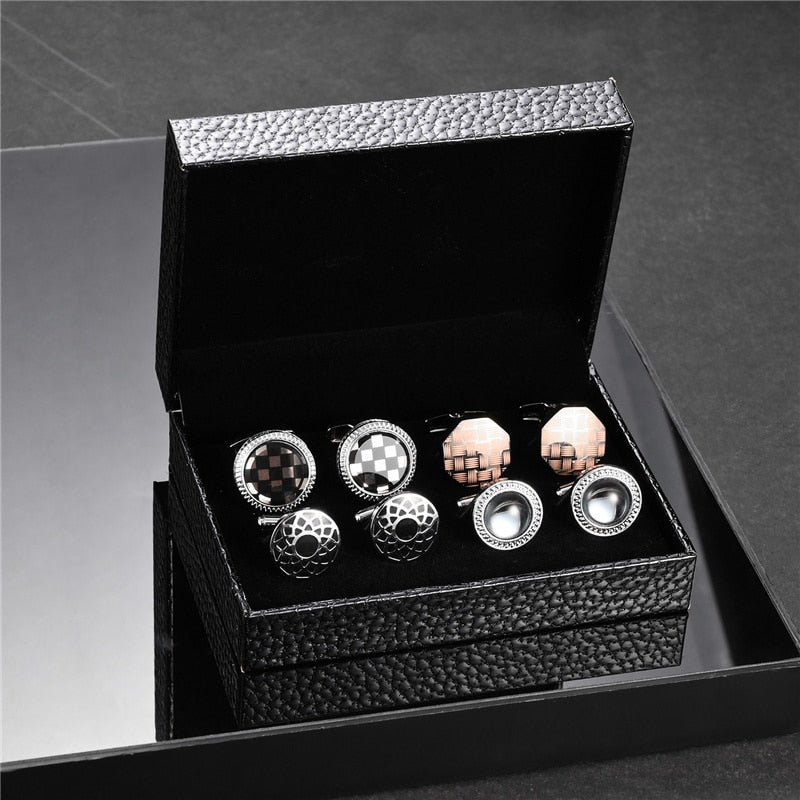 4 Pairs Set CuffLinks For Mens Wedding Guests Gift Souvenirs Man Shirt Cufflink With Gift Box Luxury Jewelry Business Tie Clips