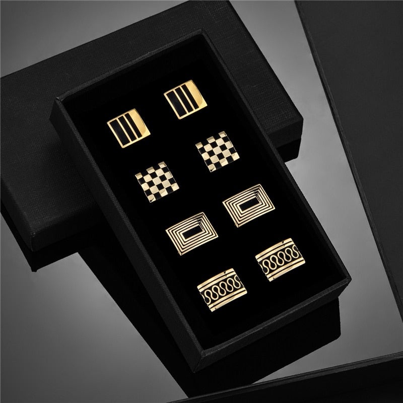 4 Pairs Set CuffLinks For Mens Wedding Guests Gift Souvenirs Man Shirt Cufflink With Gift Box Luxury Jewelry Business Tie Clips