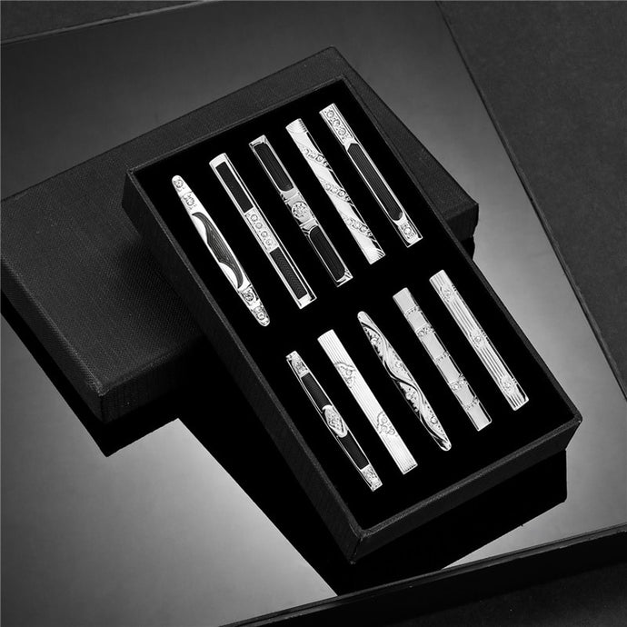 10 PCS Tie Clips Set With Gift Box Metal Man Shirt Cufflinks Wedding Guests Gifts Men's Gift For Husband Luxury Jewelry Business