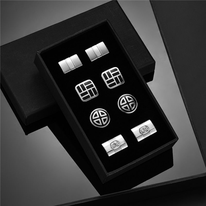 4 Pairs Set CuffLinks For Mens Wedding Guests Gift Souvenirs Man Shirt Cufflink With Gift Box Luxury Jewelry Business Tie Clips