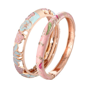 2 PCS Bangles For Women Bracelet On Hand Flower Animal Enamel Jewelry Women's Hand Bracelet Bangle Set Mother's Day Gift Wife