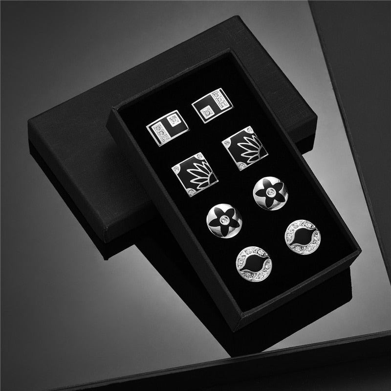 4 Pairs Set CuffLinks For Mens Wedding Guests Gift Souvenirs Man Shirt Cufflink With Gift Box Luxury Jewelry Business Tie Clips