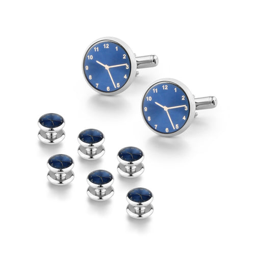 Wedding Man Cuff Link Set Luxury Man Shirt Cufflinks Blue Clock Wed Cufflink Shirts Studs Button And Cufflinks For Mens Tie Clip