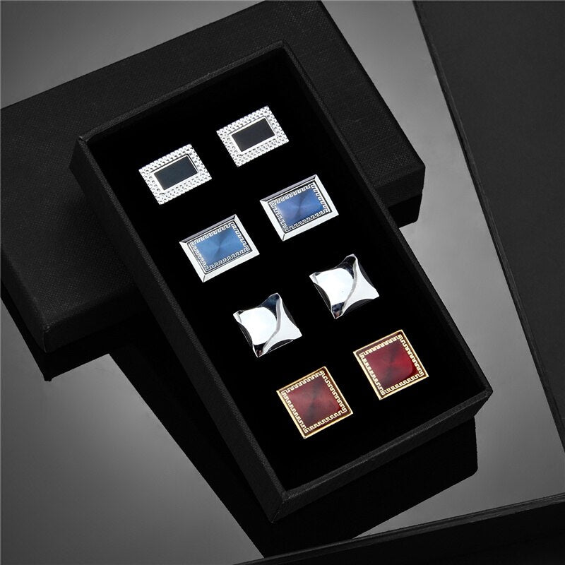 4 Pairs Set CuffLinks For Mens Wedding Guests Gift Souvenirs Man Shirt Cufflink With Gift Box Luxury Jewelry Business Tie Clips