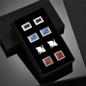 4 Pairs Set CuffLinks For Mens Wedding Guests Gift Souvenirs Man Shirt Cufflink With Gift Box Luxury Jewelry Business Tie Clips