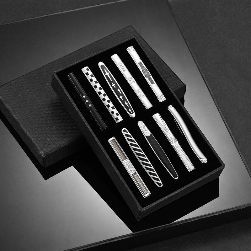8 PCS Tie Clip Set With Gift Box Wedding Souvenir Guests Gifts Man Shirt Cufflink Men's Gift For Husband Luxury Jewelry Business