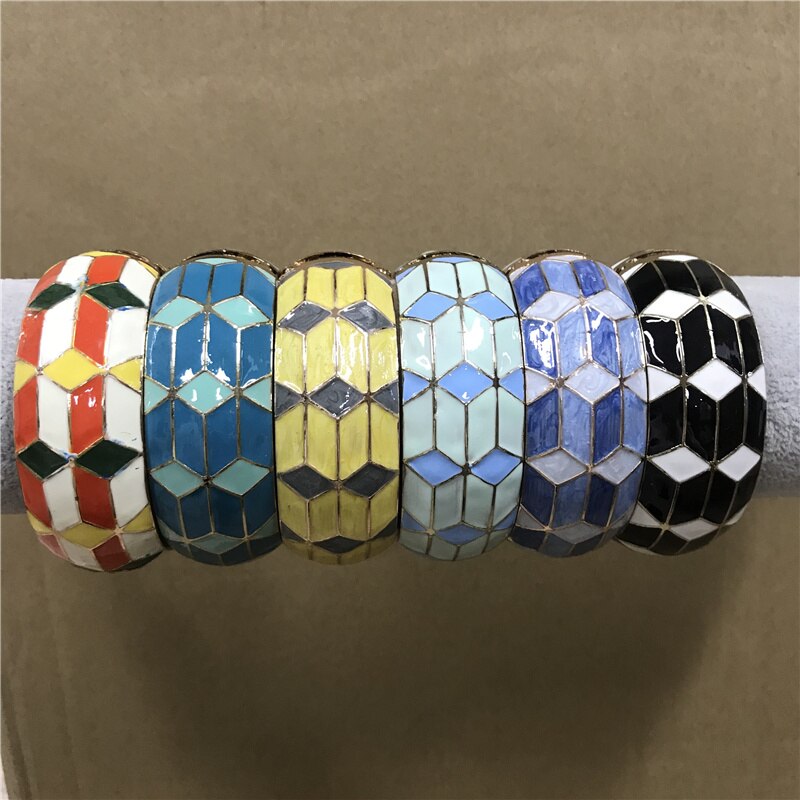 UJOY Wide Cuff Bracelet Latest Design Colorful Enamel  Handmade Spring Hinged  Jewelry  Gift