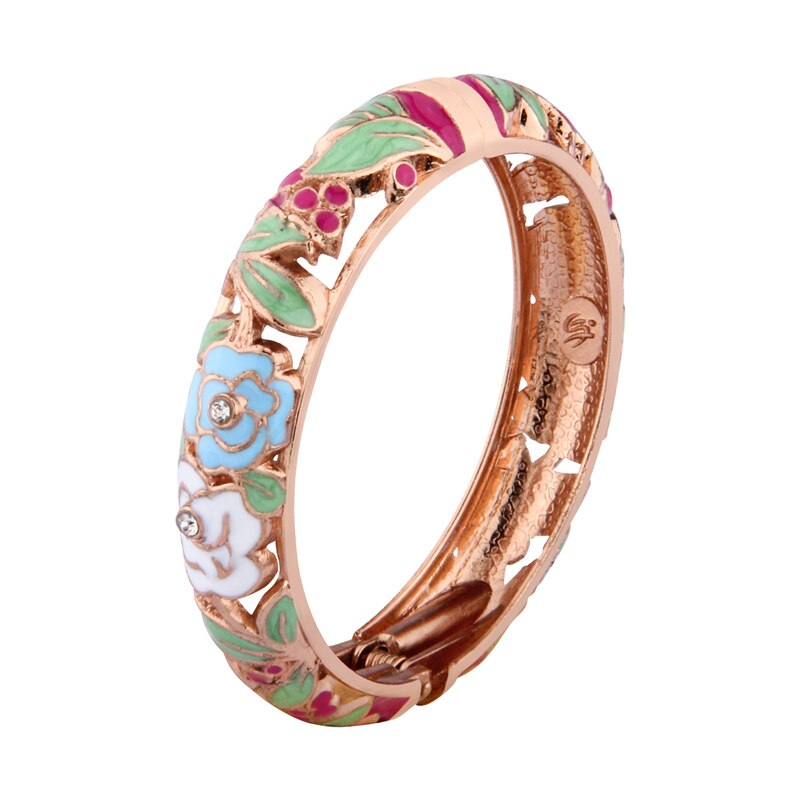 Floral Enamel Bracelets For Women Bangle On Hand Hawaiian Cloisonne India African Jewelry Women's Hand Bracelets Designer Gifts
