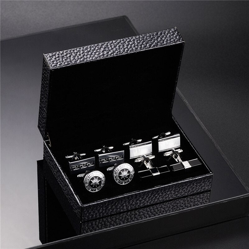 4 Pairs Set CuffLinks For Mens Wedding Guests Gift Souvenirs Man Shirt Cufflink With Gift Box Luxury Jewelry Business Tie Clips