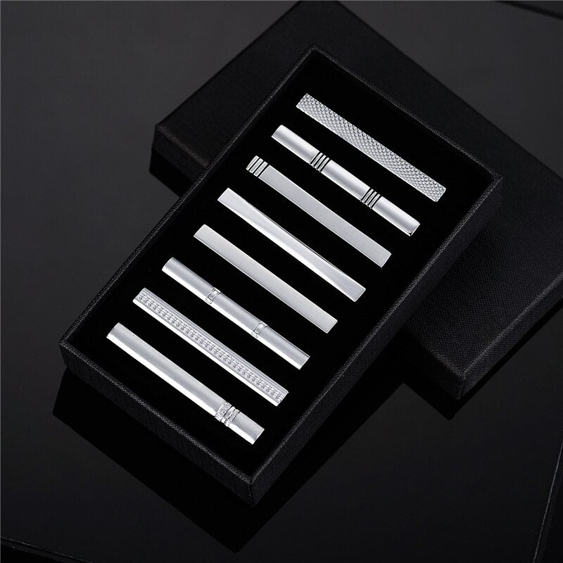 8 PCS Tie Clip Set With Gift Box Wedding Souvenir Guests Gifts Man Shirt Cufflink Men's Gift For Husband Luxury Jewelry Business