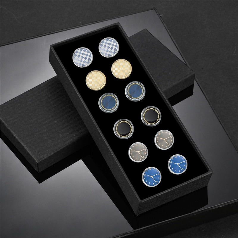 6 Pairs Set CuffLinks For Mens Tie Clips & Cufflinks Wedding Souvenirs Guests Gifts Man Shirt Cufflink With Box Jewelry Party