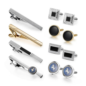 4 Sets Tie Clips & Cufflinks For Men Man Shirt Cufflink Wedding Guests Gift With Box Pisa Ties Pin Luxury Men's Gift For Husband