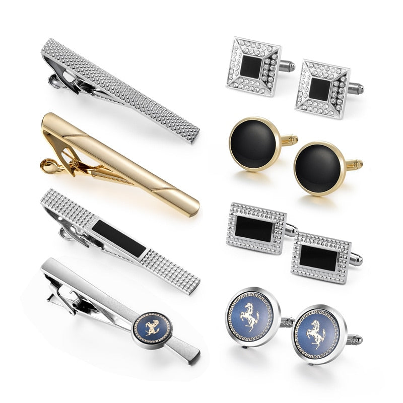 4 Sets Cufflinks For Mens Tie Clips & Cufflinks Set With Box Wedding Guests Gifts Man Shirt Cufflink Pisa Ties Luxury Men's Gift