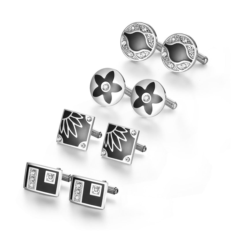 4 Pairs Set CuffLinks For Mens Wedding Guests Gift Souvenirs Man Shirt Cufflink With Gift Box Luxury Jewelry Business Tie Clips