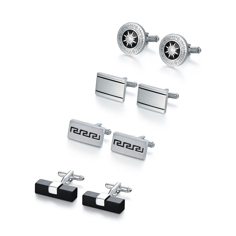 4 Pairs Set CuffLinks For Mens Wedding Guests Gift Souvenirs Man Shirt Cufflink With Gift Box Luxury Jewelry Business Tie Clips