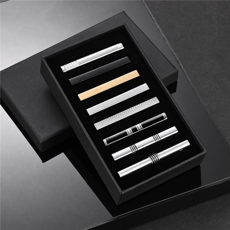 8 PCS Tie Clip Set With Gift Box Wedding Souvenir Guests Gifts Man Shirt Cufflink Men's Gift For Husband Luxury Jewelry Business