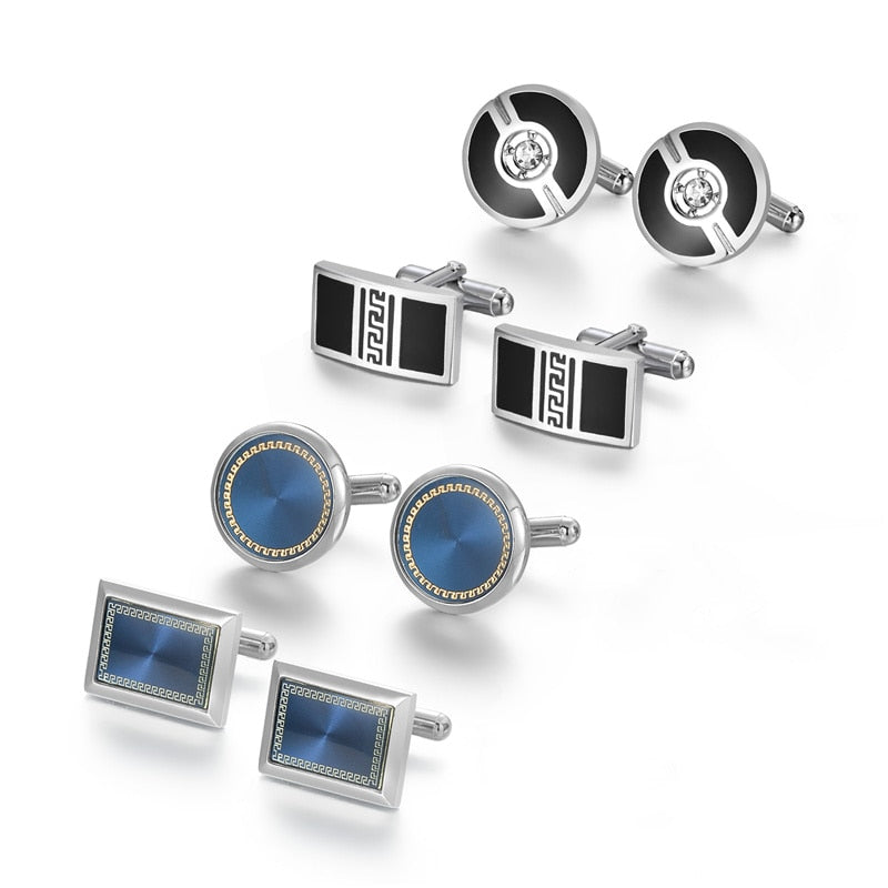 4 Pairs Set CuffLinks For Mens Wedding Guests Gift Souvenirs Man Shirt Cufflink With Gift Box Luxury Jewelry Business Tie Clips