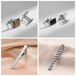 4 Sets Tie Clips And Cufflinks For Mens With Box Wedding Guests Gifts Man Shirt Cufflink Pisa Ties Luxury Men's Gift For Husband